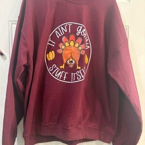 Cozy Burgundy Sweater with Turkey Graphic